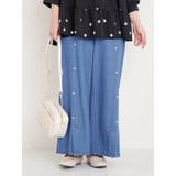 紺 | 【WEB限定】パール付きデニムワイドパンツ | Re-J&SUPURE