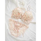 アイボリー | [D85-H95]【脇高】プリントレースブラ＆ショーツ(モールドカップ) | Re-J＆SUPURE