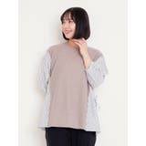 ベージュ | 7分袖ラメストライプ切り替えプルオーバー | Re-J&SUPURE