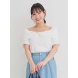オフホワイト | ビジュー付きリボンオフショルトップス | Re-J＆SUPURE