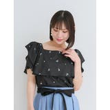 黒 | 【WEB限定】フラワー刺繍フリルトップス | Re-J&SUPURE