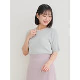 サックス | 【接触冷感】シアーフリルリネンライクニットトップス(無地・ボーダー柄) | Re-J&SUPURE