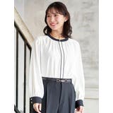 白 | ラクケア 配色パイピングブラウス | Re-J&SUPURE