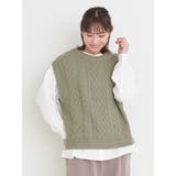 カーキ | [SET]ケーブルニットベスト×バンドカラーシャツ | Re-J＆SUPURE