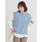 サックス | [SET]ケーブルニットベスト×バンドカラーシャツ | Re-J＆SUPURE
