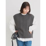 濃グレー | [SET]ケーブルニットベスト×バンドカラーシャツ | Re-J＆SUPURE