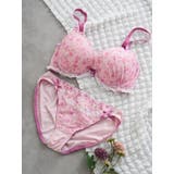 ピンク | [D85-I95］フラワープリント刺繍ブラ＆ショーツ(モールドカップ) | Re-J＆SUPURE