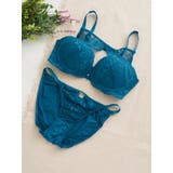 青 | 【脇高】[D85-I95］デコルテレースブラ＆ショーツ(モールドカップ) | Re-J＆SUPURE