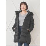 黒 | フードファーベルト付き中綿コート | Re-J&SUPURE