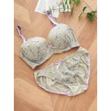 黄緑 | 【脇高】[D85-I95］フラワープリント刺繍ブラ＆ショーツ(モールドカップ) | Re-J＆SUPURE
