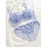 青 | 【脇高】[D85 I95］フラワープリントレースブラ＆ショーツ(モールドカップ) | Re-J＆SUPURE
