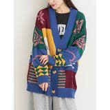 紺 | オルテガ柄ニットカーディガン | Re-J&SUPURE