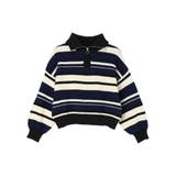 A柄 | マルチボーダースポンディッシュハーフZIPニットトップス | Re-J&SUPURE
