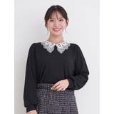 黒 | ビジューレース襟リブトップス | Re-J&SUPURE