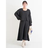 黒 | [SET]Vネックニットトップス×ノースリワンピース | Re-J＆SUPURE