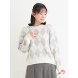 ピンク | ラメ入りアーガイル柄フェザーニットトップス | Re-J＆SUPURE