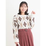 茶 | ラメ入りアーガイル柄フェザーニットトップス | Re-J＆SUPURE