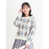 サックス | ラメ入りアーガイル柄フェザーニットトップス | Re-J＆SUPURE