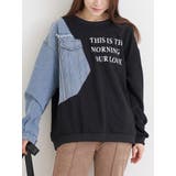 黒 | デニム切り替えロゴプルオーバー | Re-J＆SUPURE