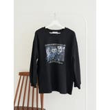 黒 | フラワーフォト×ロゴ刺繍ロングTシャツ | Re-J＆SUPURE