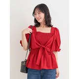 赤 | シャーリングリボンブラウス | Re-J＆SUPURE