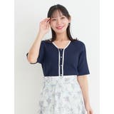 紺 | 【抗ピル】リネンライクカーデ風Vニットトップス | Re-J&SUPURE