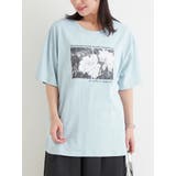 サックス | 【接触冷感・UVカット】フラワーフォト×ロゴ刺繍Tシャツ | Re-J&SUPURE