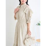 ベージュ | 【WEB限定】肩チュールフリルティアード花柄シャツワンピース | Re-J&SUPURE
