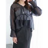 黒 | シャーリングリボンブラウス | LUDIC PARK