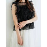 黒 | 【SNSで話題!大人の上品可愛い】チュールフリル使いノースリーブトップス | LUDIC PARK