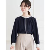 紺 | ラクケア 配色パイピングブラウス | LUDIC PARK