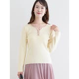 ヘンリーネックリブニットトップス（無地・ボーダー柄） | LUDIC PARK | 詳細画像1 