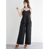 黒 | [SET]スエードポンチレースアップキャミソール×ワイドパンツ | LUDIC PARK