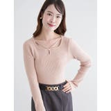 ベージュ | パール付きクロスリブニットトップス | LUDIC PARK