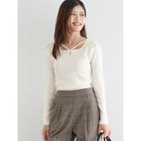 オフホワイト | パール付きクロスリブニットトップス | LUDIC PARK