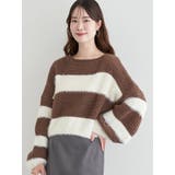 茶 | シャギーボーダーショート丈ニットプルオーバー | LUDIC PARK