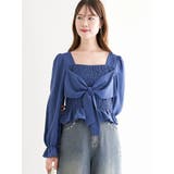 青 | フロントリボンシャーリングブラウス（無地・チェック柄） | LUDIC PARK