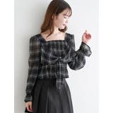 Ａ柄 | フロントリボンシャーリングブラウス（無地・チェック柄） | LUDIC PARK