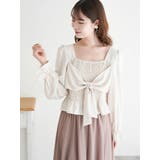 アイボリー | フロントリボンシャーリングブラウス（無地・チェック柄） | LUDIC PARK