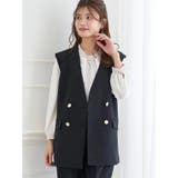 黒 | 【Wクロス】Wボタンノーカラーベスト(セットアップ可) | LUDIC PARK