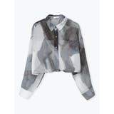 グレー | モノトーンアート柄プリントシフォンショート丈シャツ | LUDIC PARK