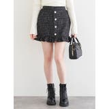 黒 | ツイード×パール調ボタン ペプラムミニスカート | LUDIC PARK