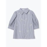 青 | 小花刺繍半袖シャツブラウス | LUDIC PARK