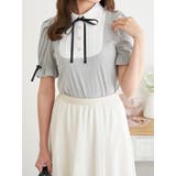 サックス | リボン付きシャツレイヤード風トップス | LUDIC PARK