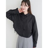 黒 | ラメ入りドロストショート丈シャツ | LUDIC PARK