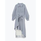 青 | 異素材アシンメトリープリーツワンピース | LUDIC PARK