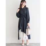 紺 | 異素材アシンメトリープリーツワンピース | LUDIC PARK