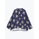 紺 | 水彩プリントバンドカラーブラウス | LUDIC PARK