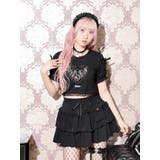 黒 | ハートサテンハトメリボンショートＴシャツ | NOEMIE