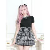 黒 | ハシゴレースフロントリボンロゴ刺繍Ｔシャツ | NOEMIE